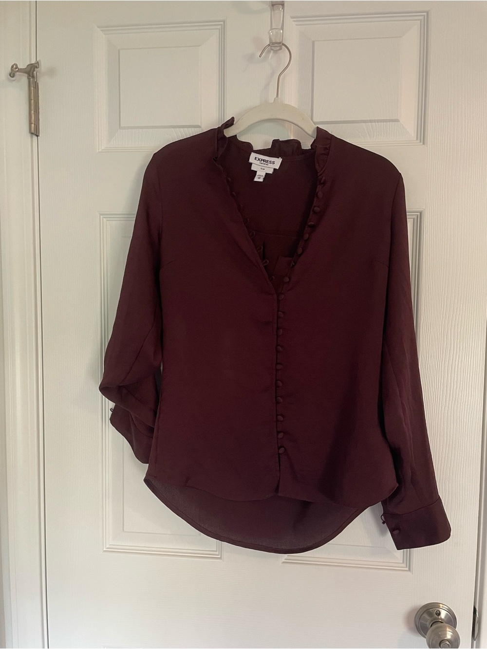 Express Women's Deep Burgundy Button-Trim Blouse